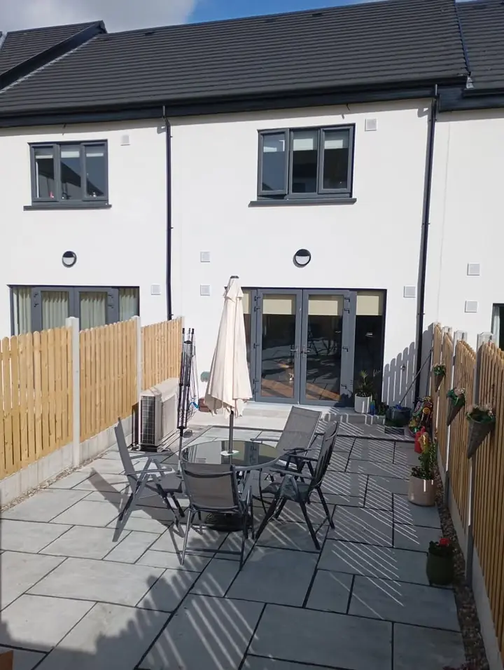 Rear garden patio with furniture