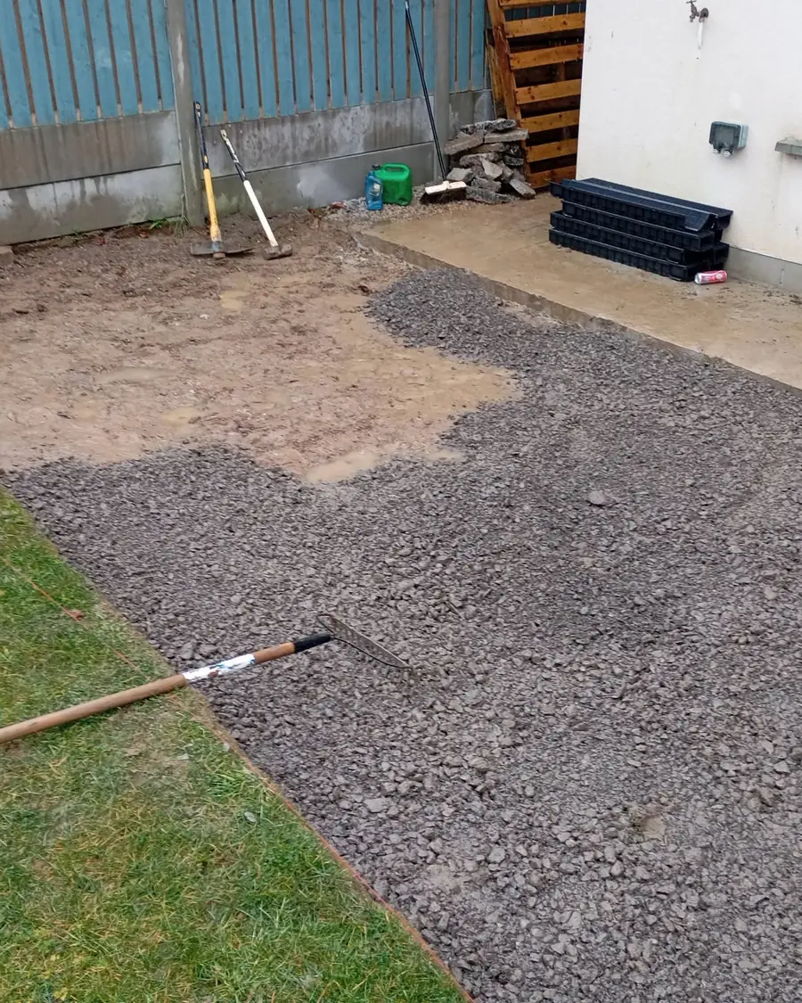 Prepared gravel sub-base before paving